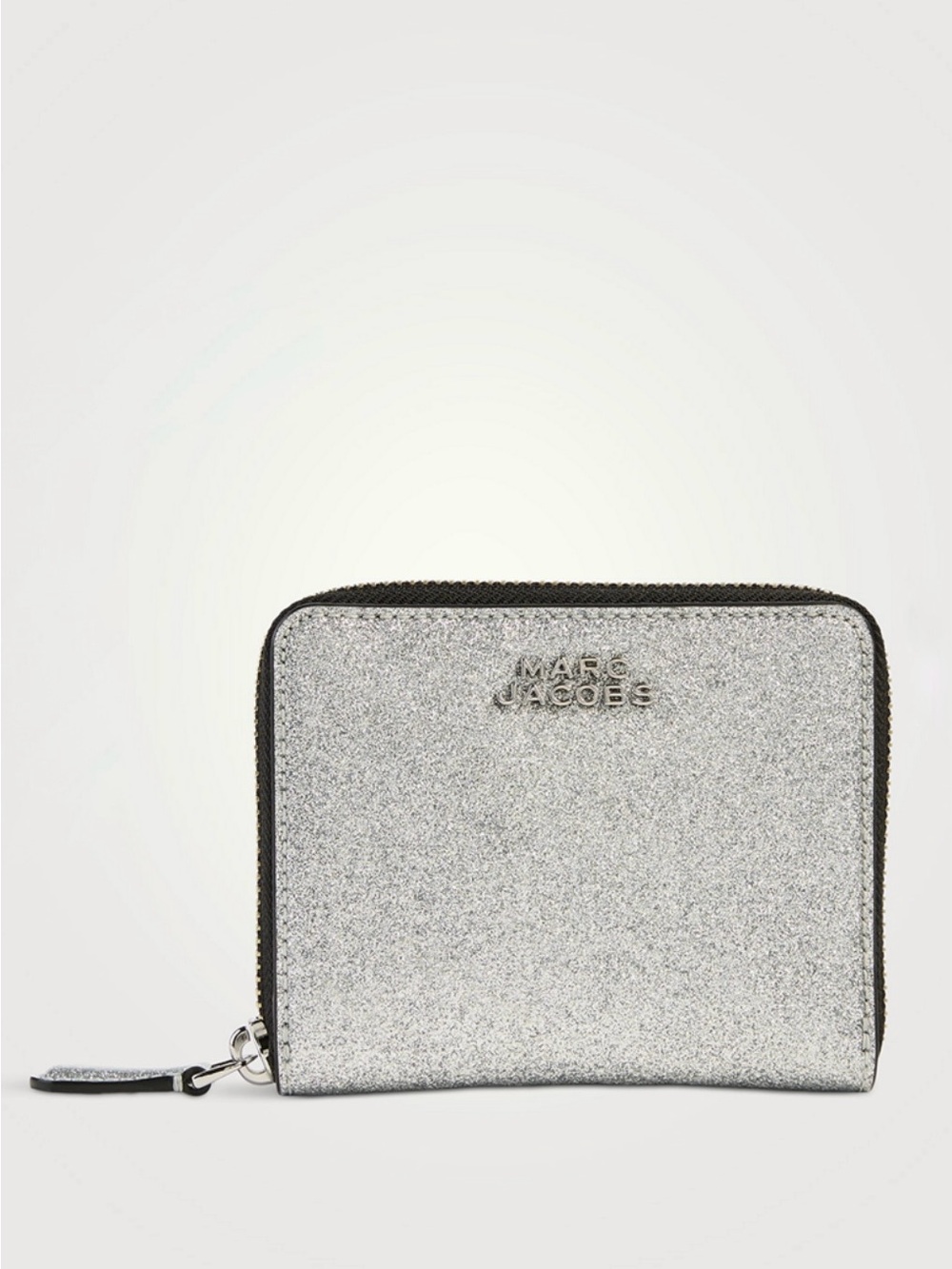 NWT MARC JACOBS Silver Coated Glitter Compact Zip-Around Wallet